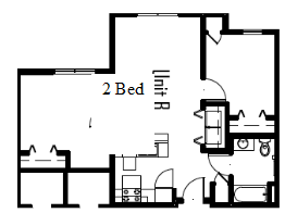 A floor plan of a two bedroom apartment.